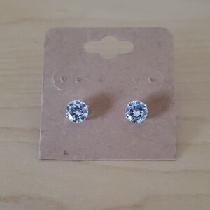 Faux Diamond Silver Toned Stud Earrings